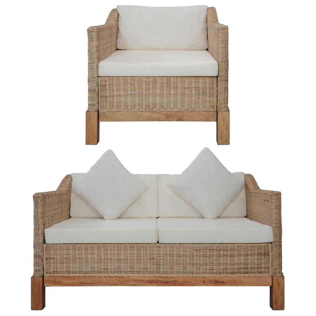 2-delig Bankstel met kussens natuurlijk rattan is nu te koop bij PeponiXL, paradijselijk wonen!