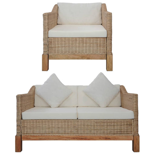 2-delig Bankstel met kussens natuurlijk rattan is nu te koop bij PeponiXL, paradijselijk wonen!