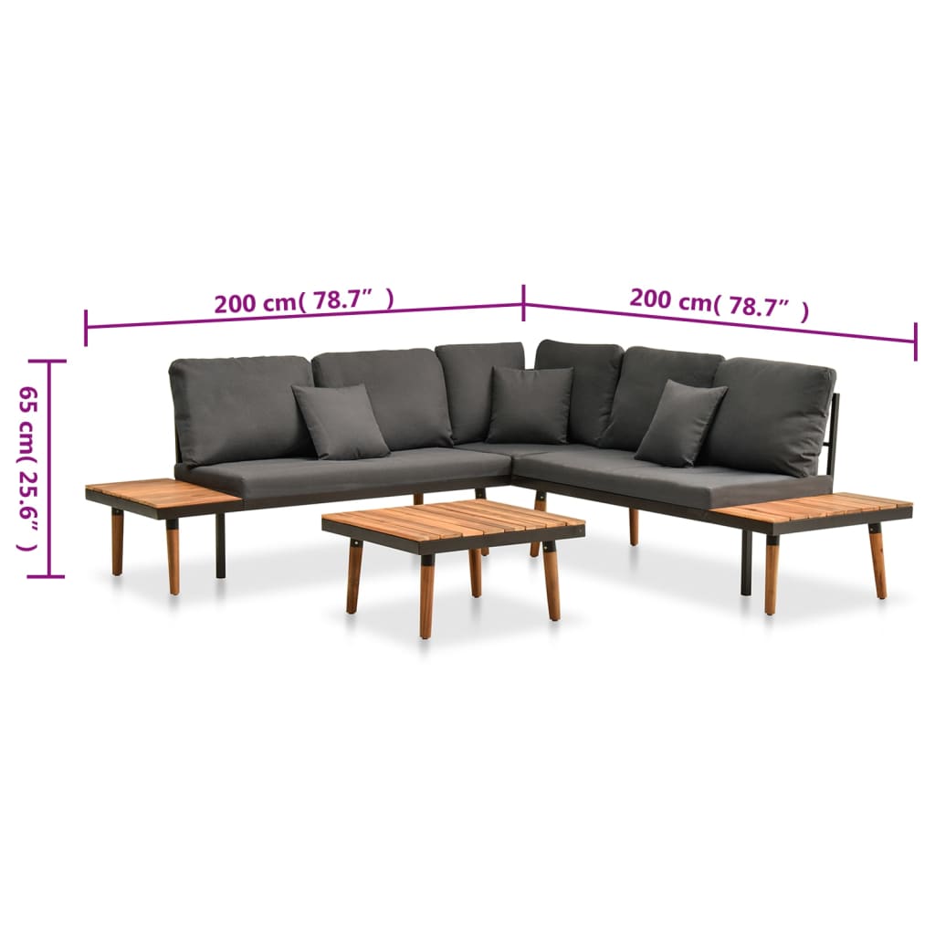 4-delige Loungeset met kussens massief acaciahout is nu te koop bij PeponiXL, paradijselijk wonen!