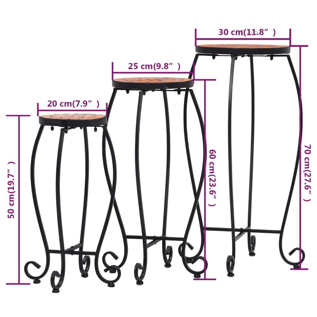 Bijzettafels mozaïek 3 st keramiek terracottakleurig is nu te koop bij PeponiXL, paradijselijk wonen!
