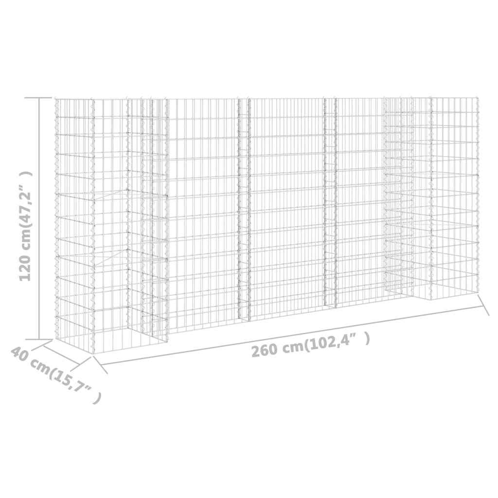 Gabion plantenbak H-vormig 260x40x120 cm staaldraad is nu te koop bij PeponiXL, paradijselijk wonen!