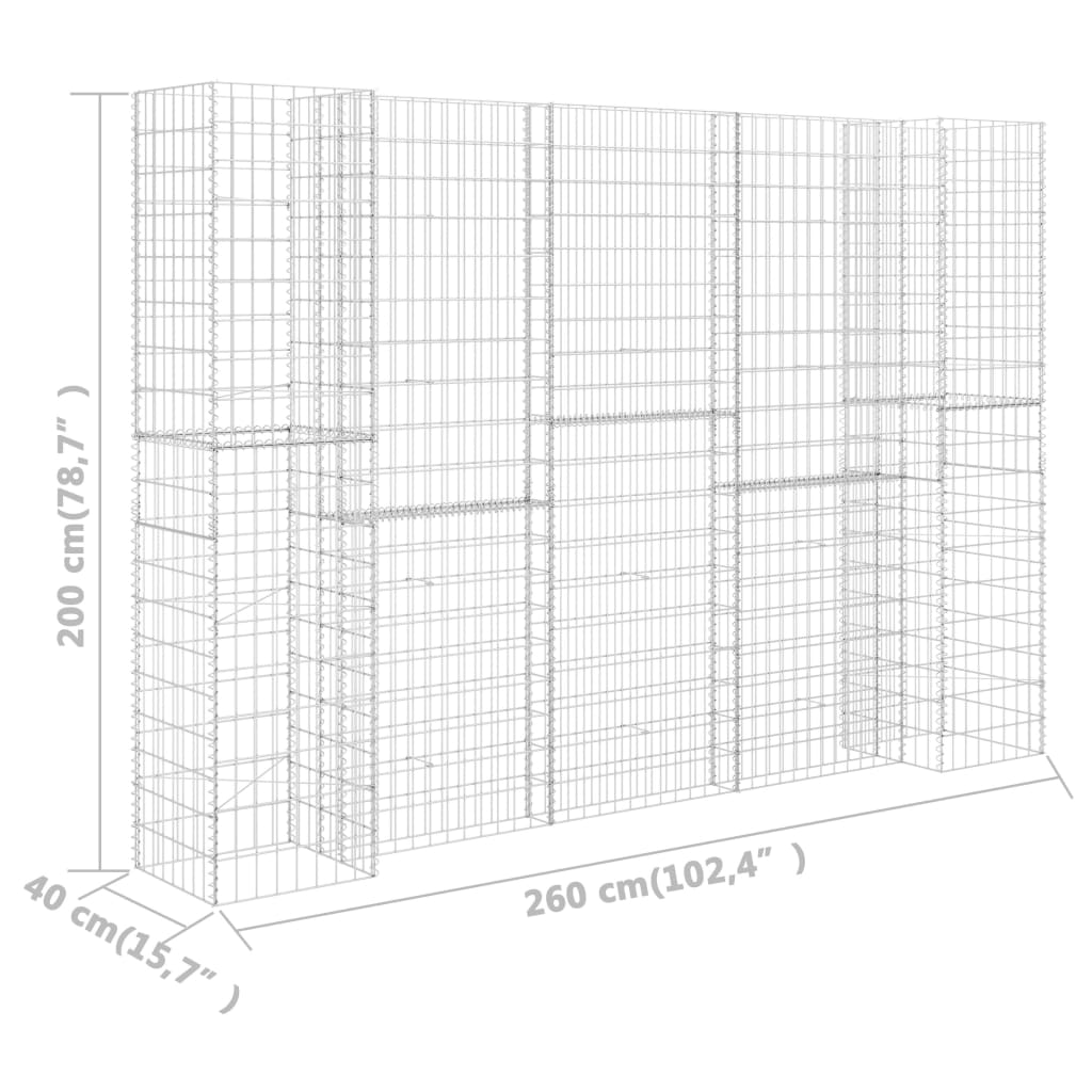 Gabion plantenbak H-vormig 260x40x200 cm staaldraad is nu te koop bij PeponiXL, paradijselijk wonen!