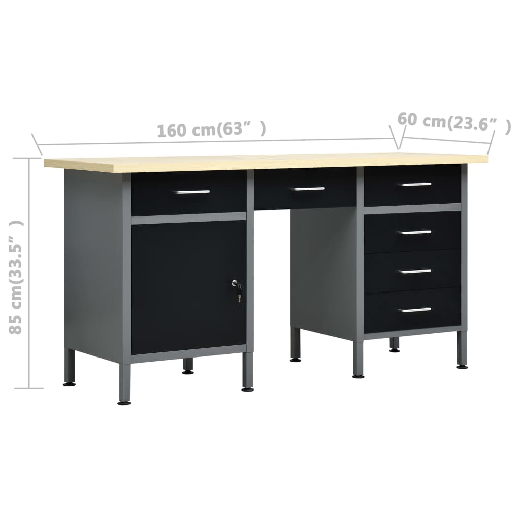 Werkbank 160x60x85 cm staal zwart is nu te koop bij PeponiXL, paradijselijk wonen!