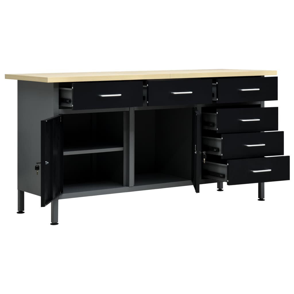 Werkbank 160x60x85 cm staal zwart is nu te koop bij PeponiXL, paradijselijk wonen!