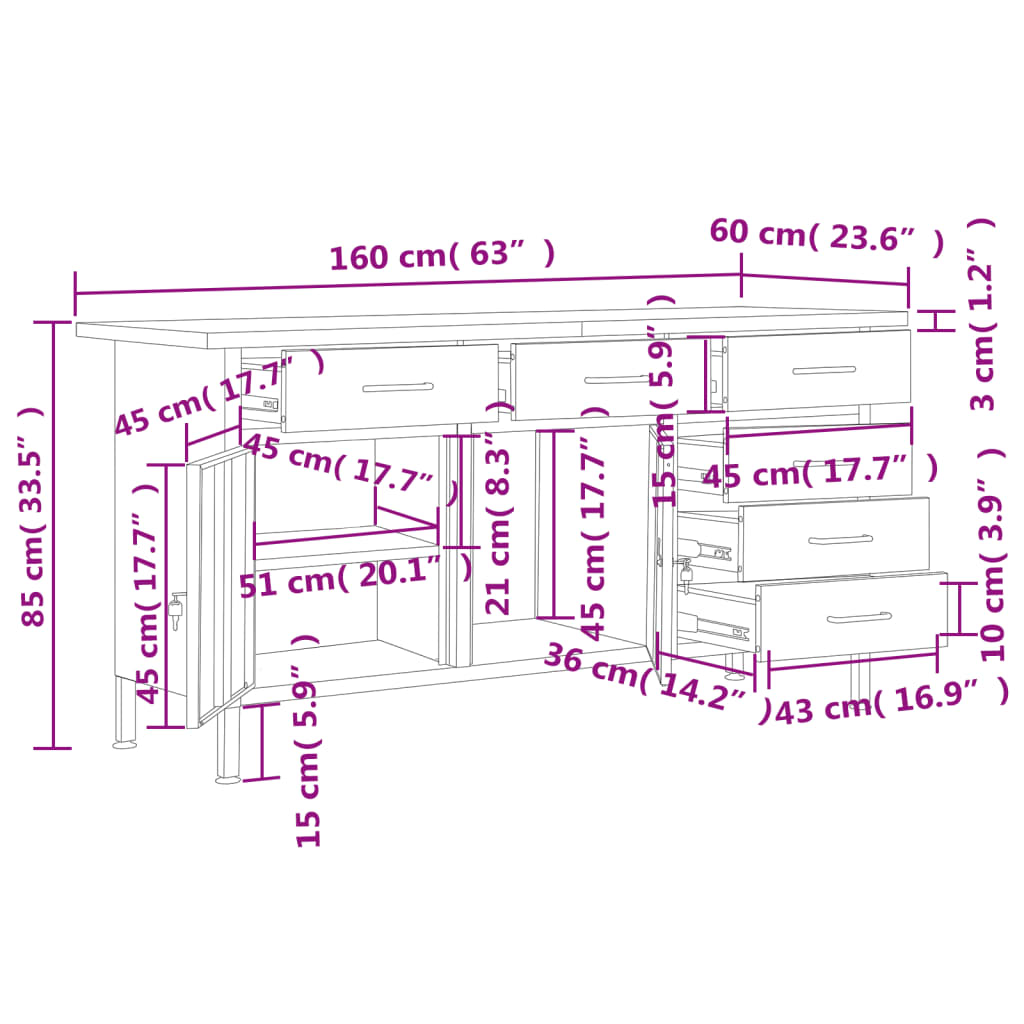 Werkbank 160x60x85 cm staal zwart is nu te koop bij PeponiXL, paradijselijk wonen!