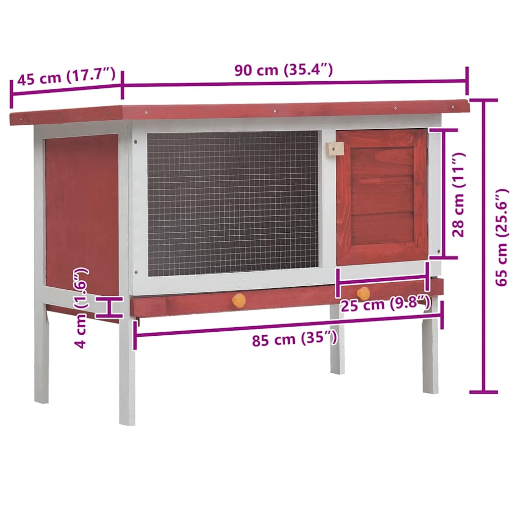 Konijnenhok voor buiten met 1 verdieping hout rood is nu te koop bij PeponiXL, paradijselijk wonen!