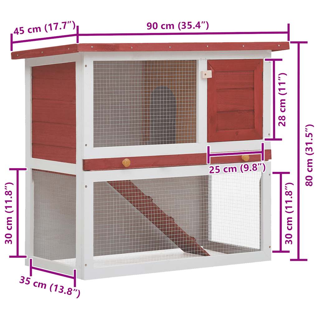 Konijnenhok voor buiten met 1 deur hout rood is nu te koop bij PeponiXL, paradijselijk wonen!