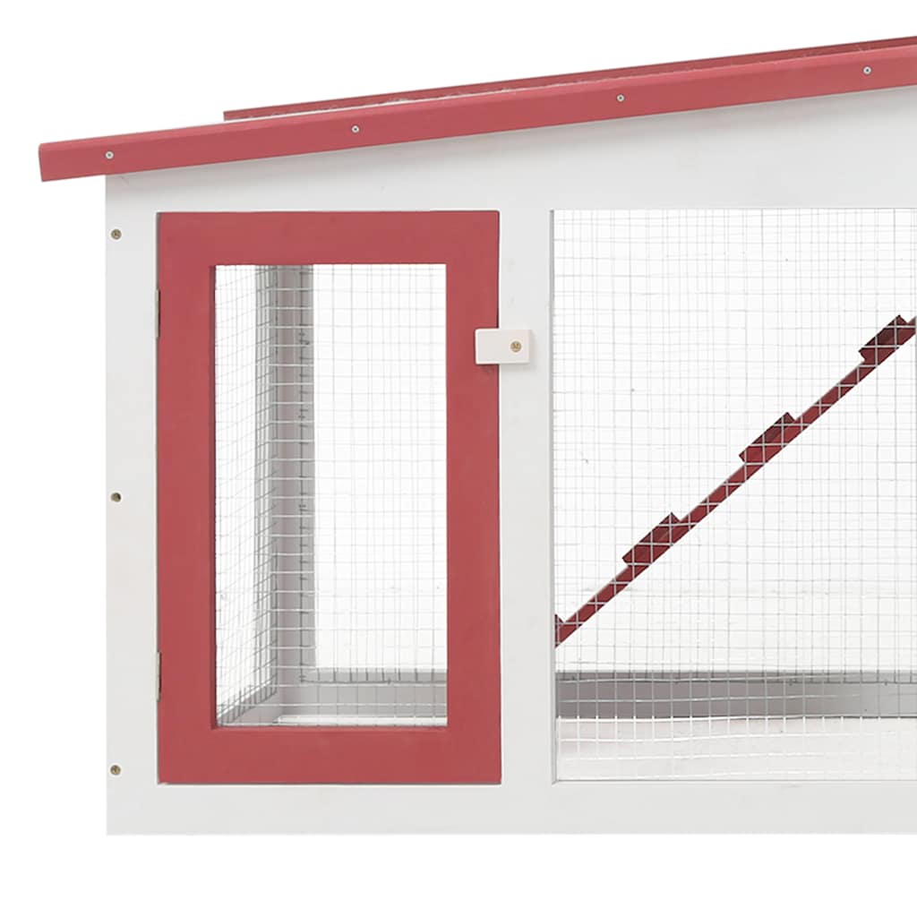 Konijnenhok voor buiten groot 201x45x85 cm hout rood en wit is nu te koop bij PeponiXL, paradijselijk wonen!