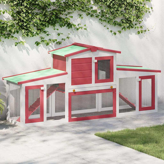 Konijnenhok voor buiten groot 201x45x85 cm hout rood en wit is nu te koop bij PeponiXL, paradijselijk wonen!