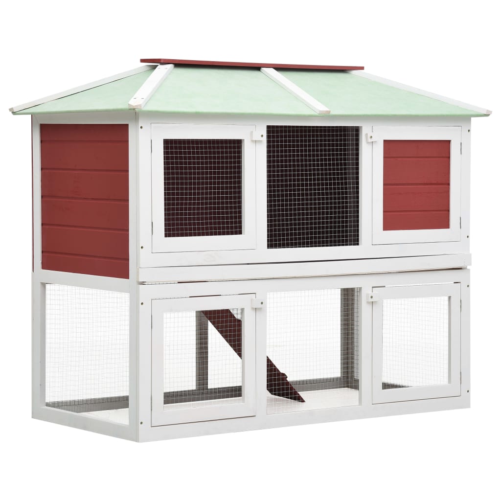 Konijnenhok twee verdiepingen hout rood is nu te koop bij PeponiXL, paradijselijk wonen!