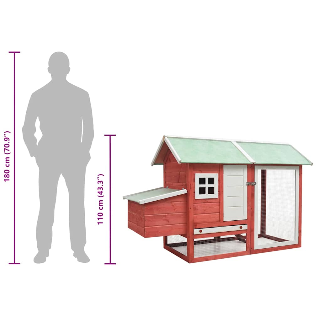 Kippenhok 170x81x110 cm massief grenen- en vurenhout rood is nu te koop bij PeponiXL, paradijselijk wonen!