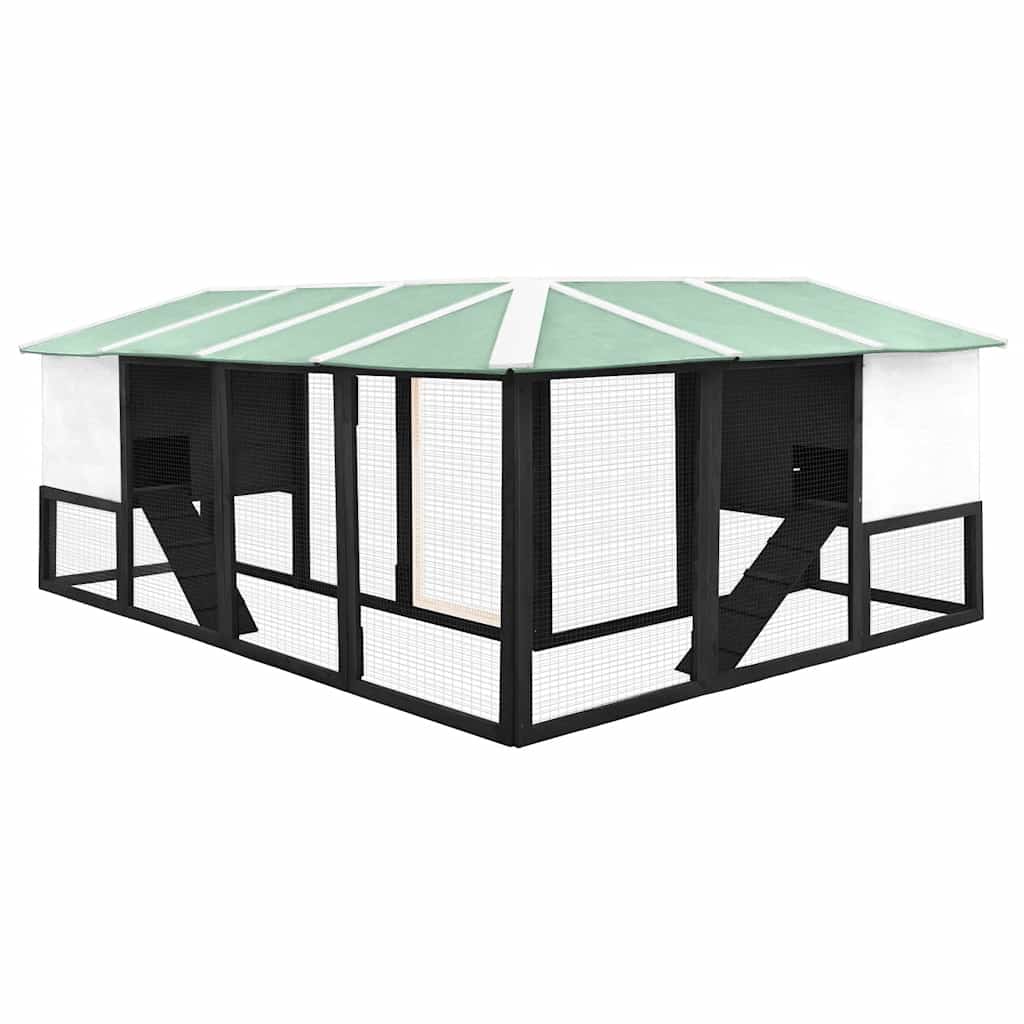 Konijnenhok voor buiten met ren massief vurenhout grijs en wit is nu te koop bij PeponiXL, paradijselijk wonen!