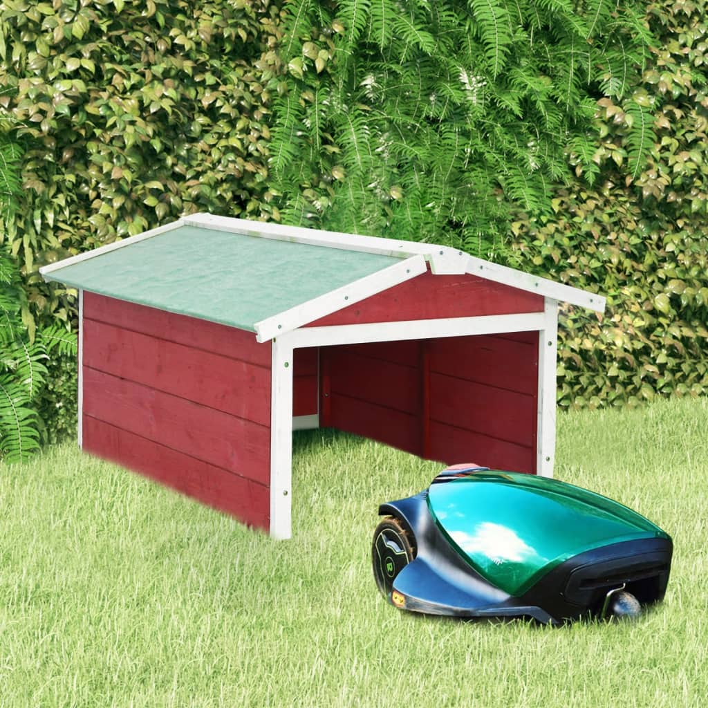 Overkapping voor grasmaaier 72x87x50 cm vurenhout rood en wit is nu te koop bij PeponiXL, paradijselijk wonen!