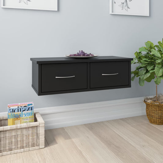 Wandschap met lades 60x26x18,5 cm bewerkt hout zwart is nu te koop bij PeponiXL, paradijselijk wonen!