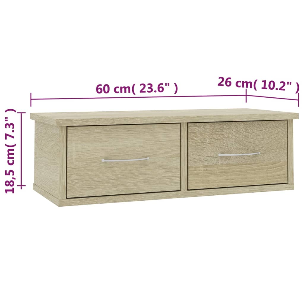 Wandschap met lades 60x26x18,5 cm bewerkt hout sonoma eiken is nu te koop bij PeponiXL, paradijselijk wonen!