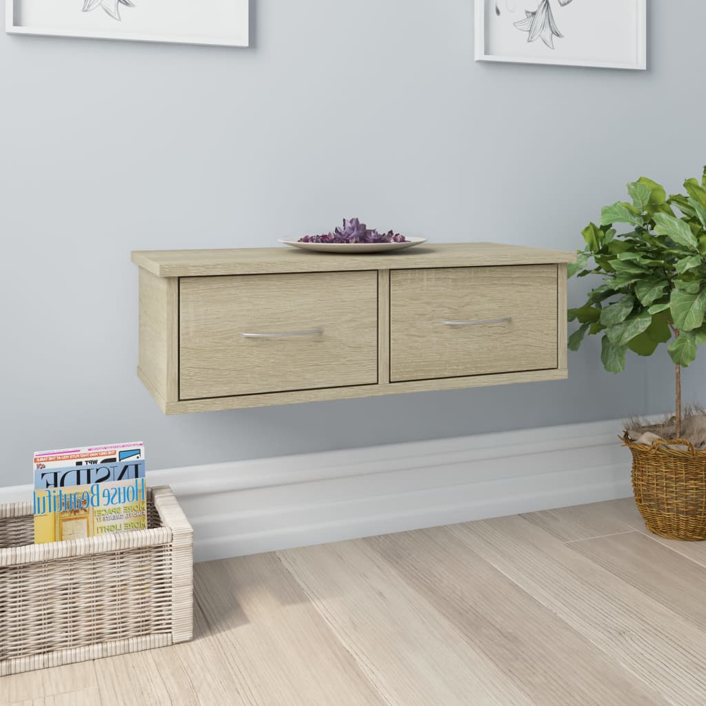 Wandschap met lades 60x26x18,5 cm bewerkt hout sonoma eiken is nu te koop bij PeponiXL, paradijselijk wonen!