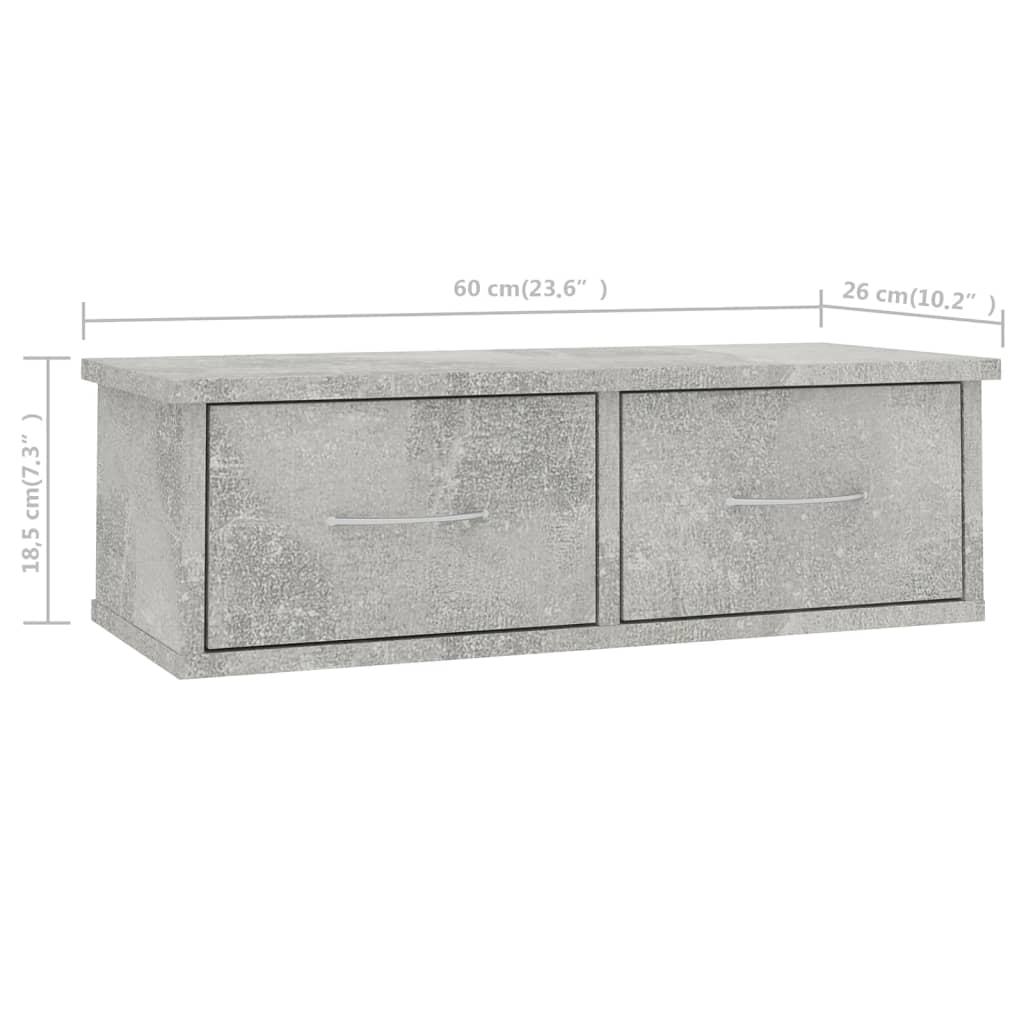 Wandschap met lades 60x26x18,5 cm bewerkt hout betongrijs is nu te koop bij PeponiXL, paradijselijk wonen!