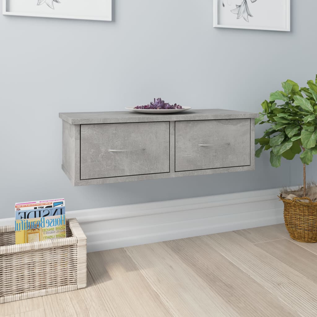 Wandschap met lades 60x26x18,5 cm bewerkt hout betongrijs is nu te koop bij PeponiXL, paradijselijk wonen!