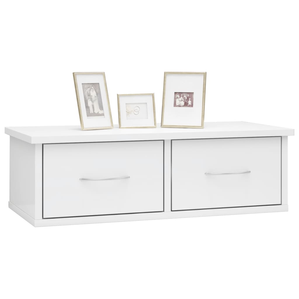Wandschap met lades 60x26x18,5 cm bewerkt hout hoogglans wit