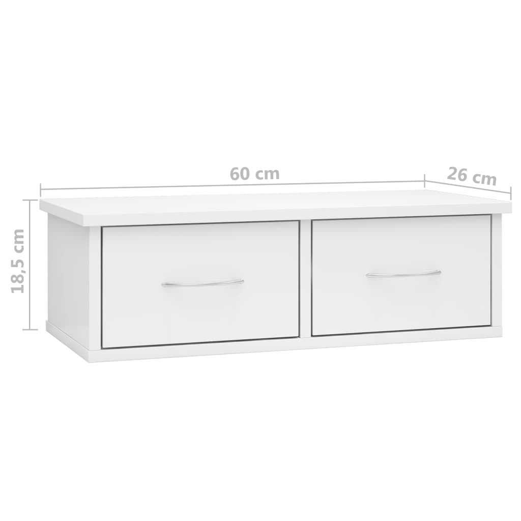 Wandschap met lades 60x26x18,5 cm bewerkt hout hoogglans wit