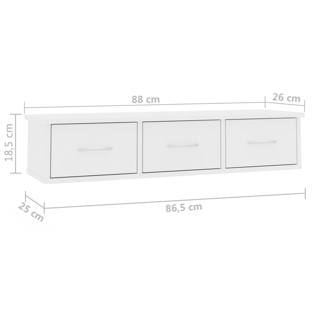 Wandschap met lades 88x26x18,5 cm bewerkt hout wit is nu te koop bij PeponiXL, paradijselijk wonen!