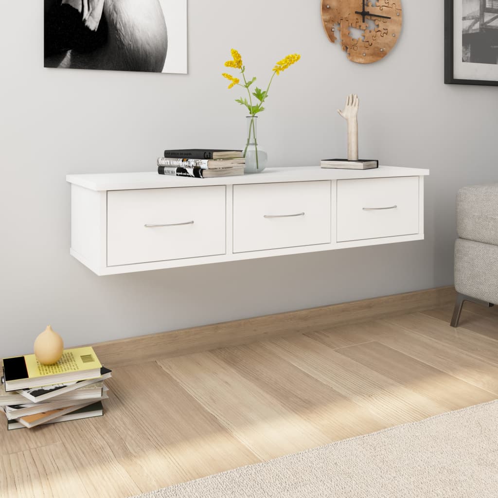 Wandschap met lades 88x26x18,5 cm bewerkt hout wit is nu te koop bij PeponiXL, paradijselijk wonen!