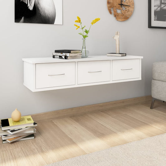 Wandschap met lades 88x26x18,5 cm bewerkt hout wit is nu te koop bij PeponiXL, paradijselijk wonen!
