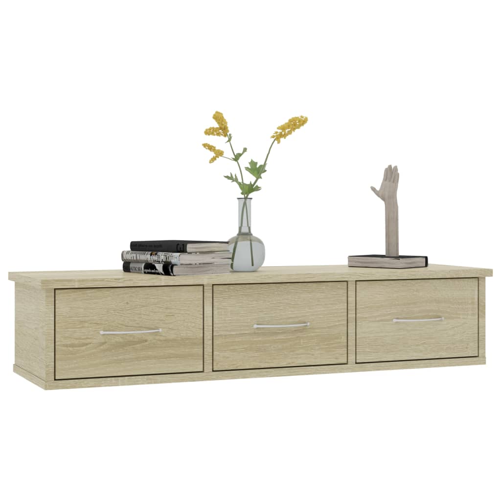 Wandschap met lades 88x26x18,5 cm bewerkt hout sonoma eiken is nu te koop bij PeponiXL, paradijselijk wonen!