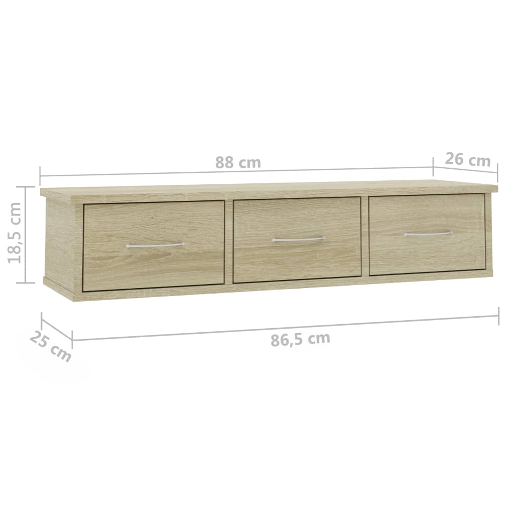 Wandschap met lades 88x26x18,5 cm bewerkt hout sonoma eiken is nu te koop bij PeponiXL, paradijselijk wonen!