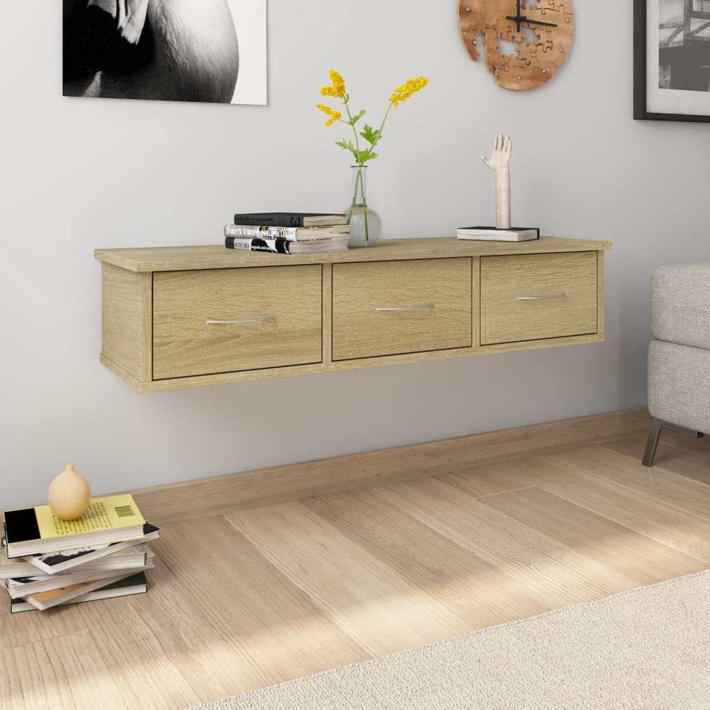 Wandschap met lades 88x26x18,5 cm bewerkt hout sonoma eiken is nu te koop bij PeponiXL, paradijselijk wonen!