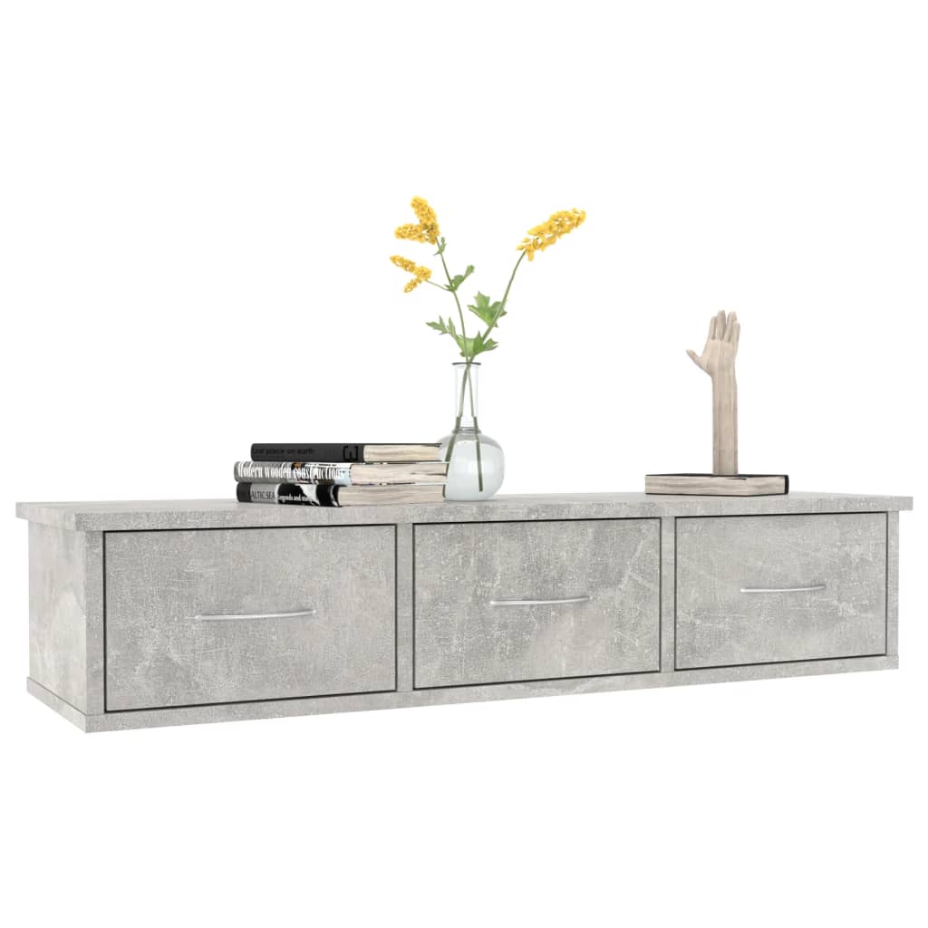 Wandschap met lades 88x26x18,5 cm bewerkt hout betongrijs is nu te koop bij PeponiXL, paradijselijk wonen!