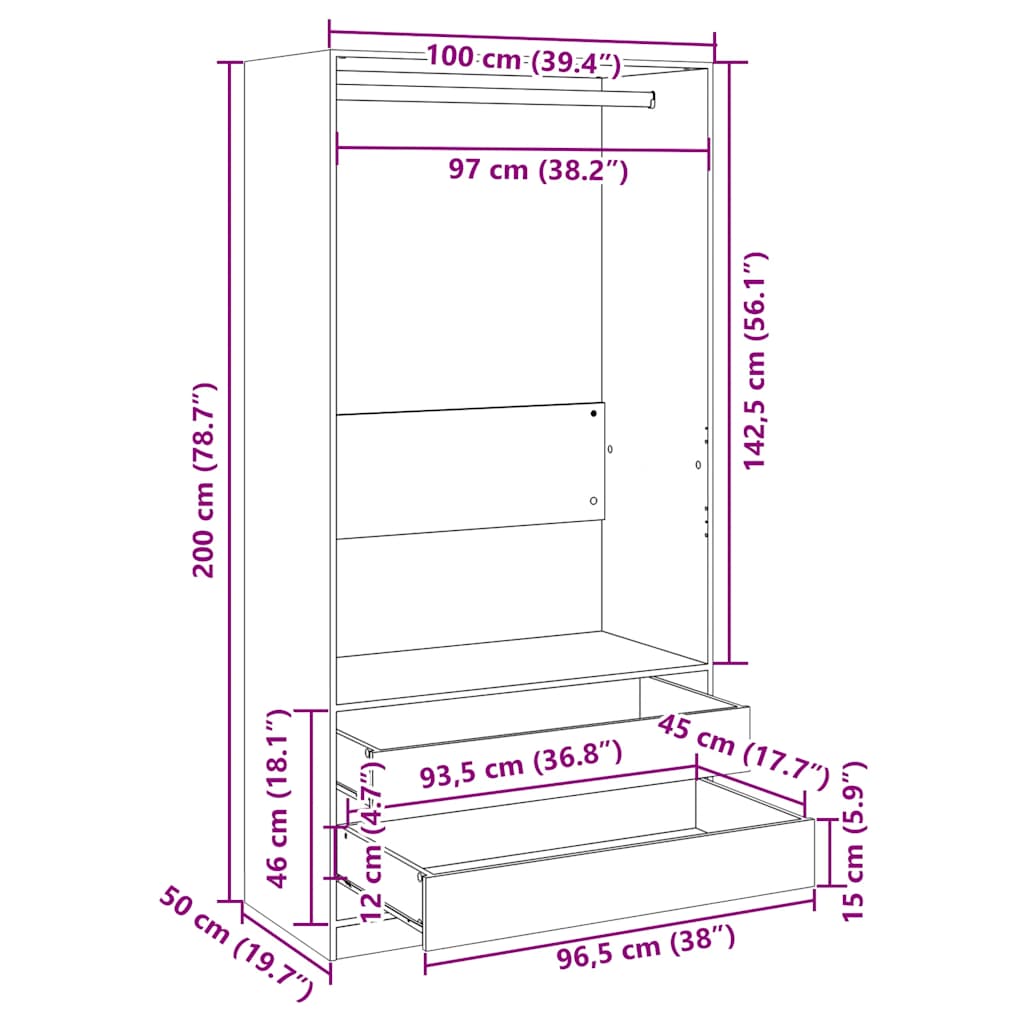 Kledingkast 100x50x200 cm bewerkt hout wit is nu te koop bij PeponiXL, paradijselijk wonen!
