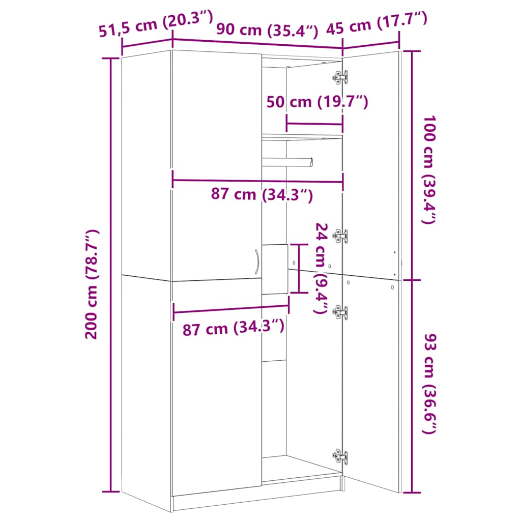 Kledingkast 90x52x200 cm bewerkt hout wit is nu te koop bij PeponiXL, paradijselijk wonen!
