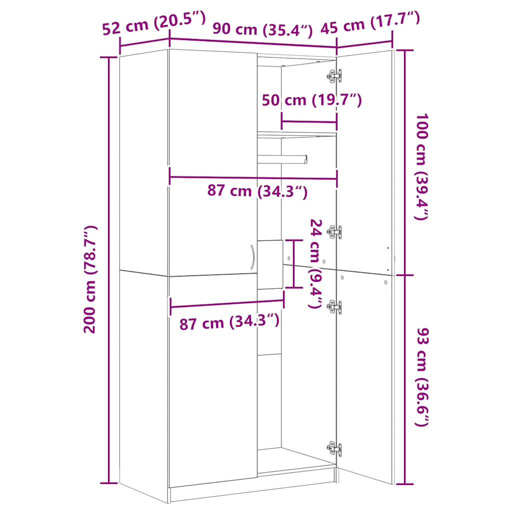 Kledingkast 90x52x200 cm bewerkt hout wit is nu te koop bij PeponiXL, paradijselijk wonen!