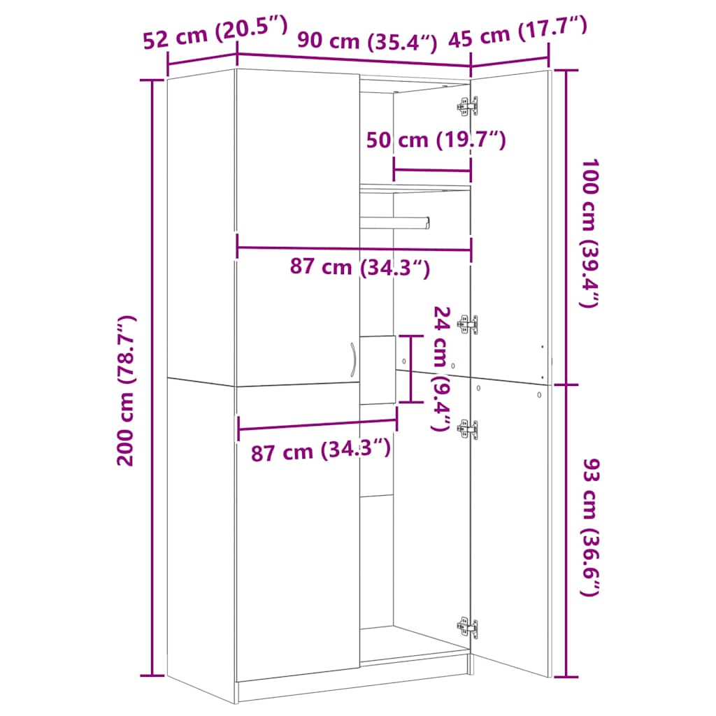 Kledingkast 90x52x200 cm bewerkt hout zwart is nu te koop bij PeponiXL, paradijselijk wonen!