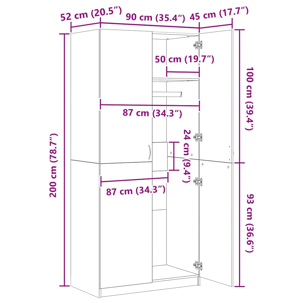 Kledingkast 90x52x200 cm bewerkt hout sonoma eikenkleurig is nu te koop bij PeponiXL, paradijselijk wonen!