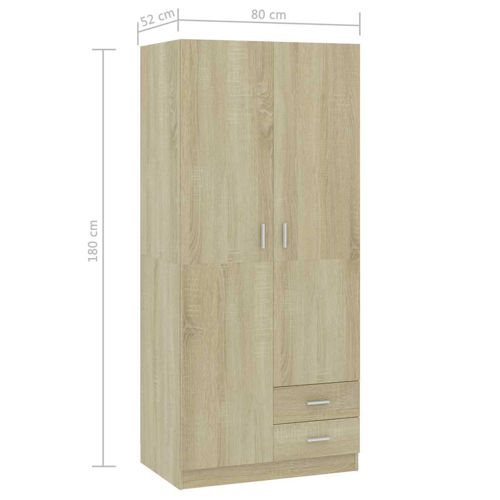 Kledingkast 80x52x180 cm bewerkt hout sonoma eikenkleurig is nu te koop bij PeponiXL, paradijselijk wonen!