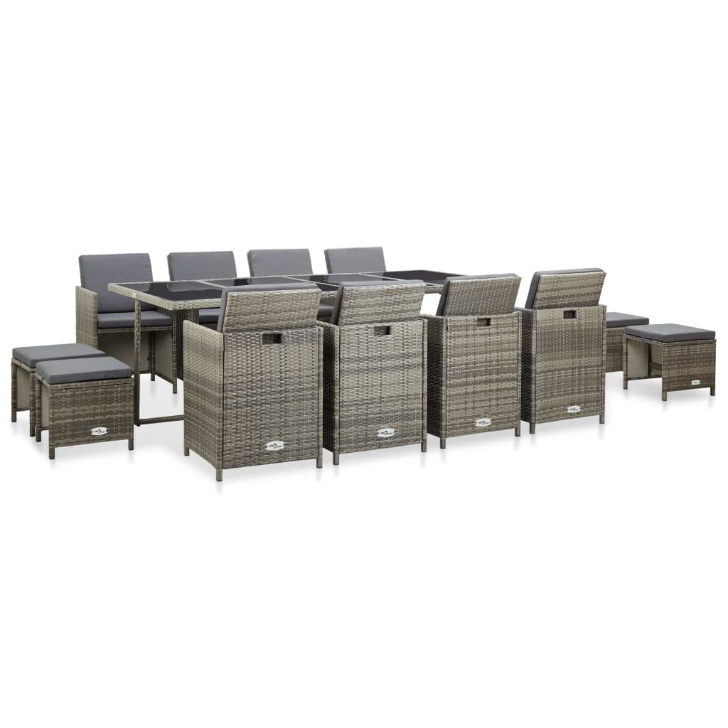 13-delige Tuinset met kussens poly rattan grijs is nu te koop bij PeponiXL, paradijselijk wonen!