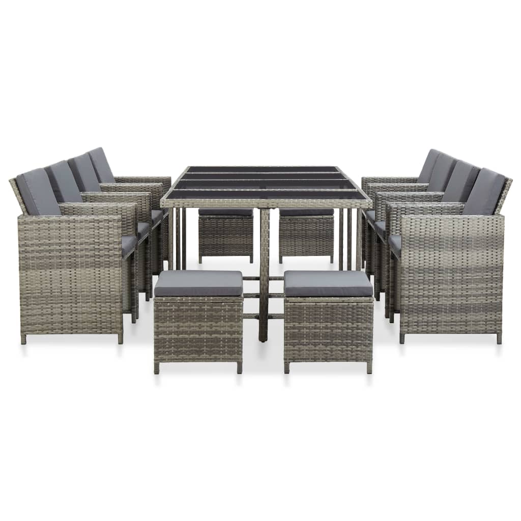 13-delige Tuinset met kussens poly rattan grijs is nu te koop bij PeponiXL, paradijselijk wonen!