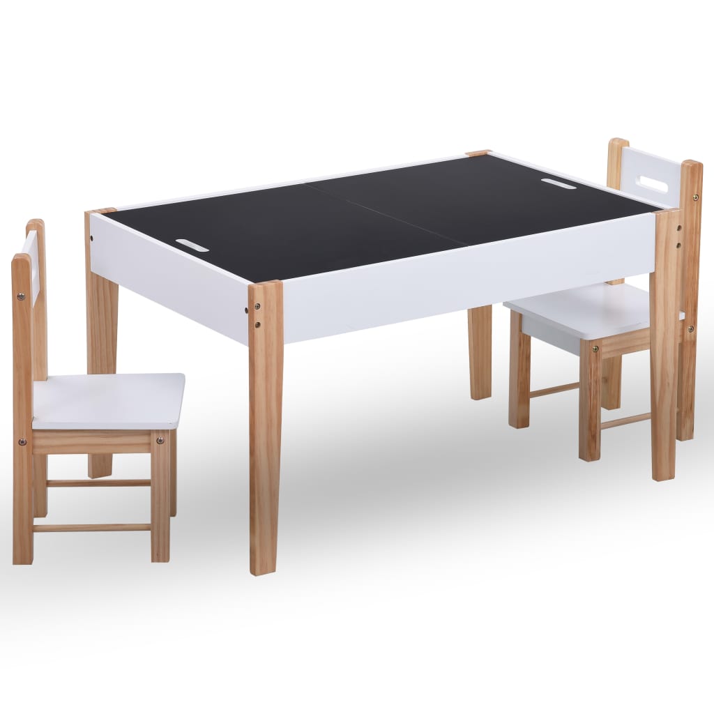 3-delige Kindertafel- en stoelenset krijtbord zwart en wit is nu te koop bij PeponiXL, paradijselijk wonen!