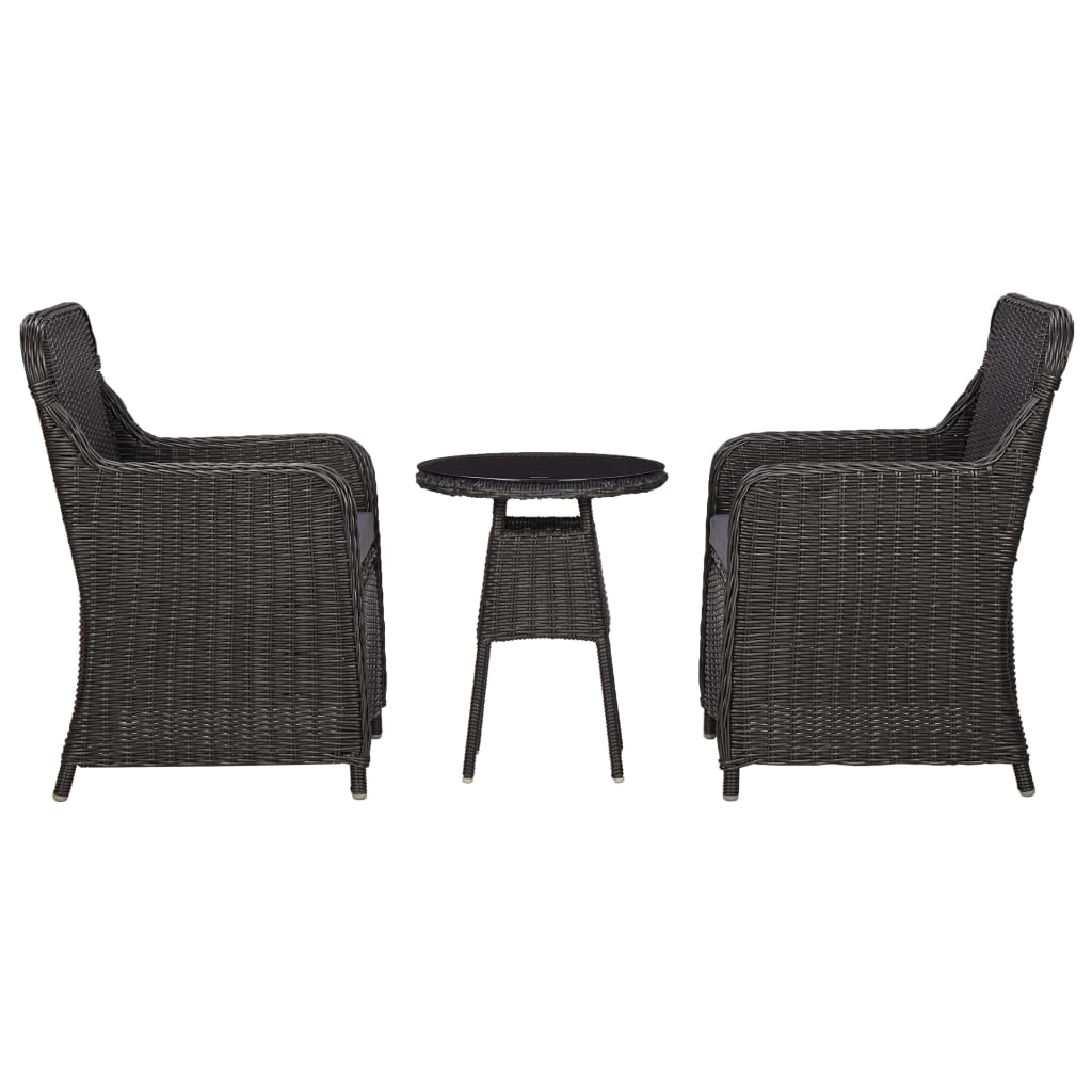 3-delige Bistroset met kussens poly rattan zwart is nu te koop bij PeponiXL, paradijselijk wonen!