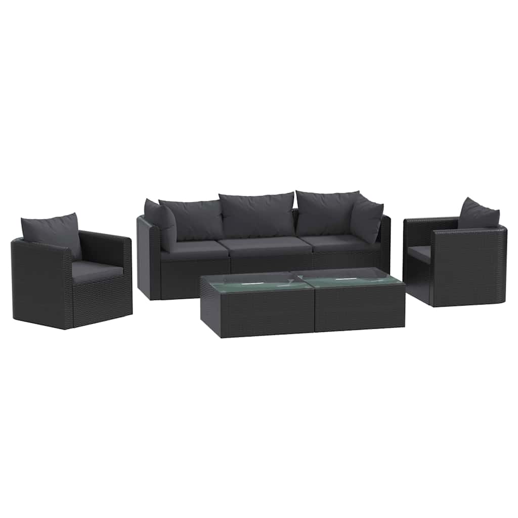 7-delige Loungeset met kussens poly rattan zwart is nu te koop bij PeponiXL, paradijselijk wonen!