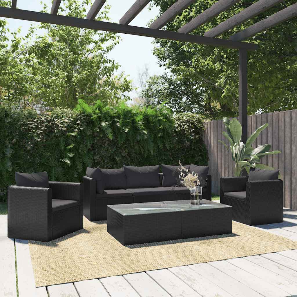 7-delige Loungeset met kussens poly rattan zwart is nu te koop bij PeponiXL, paradijselijk wonen!