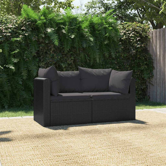 2-delige Loungeset met kussens poly rattan zwart is nu te koop bij PeponiXL, paradijselijk wonen!