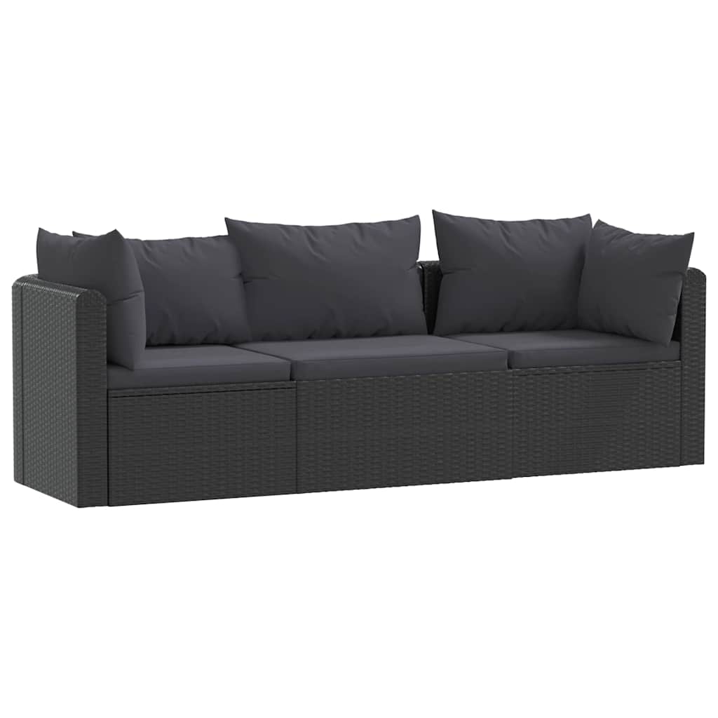 3-delige Loungeset met kussens poly rattan zwart is nu te koop bij PeponiXL, paradijselijk wonen!