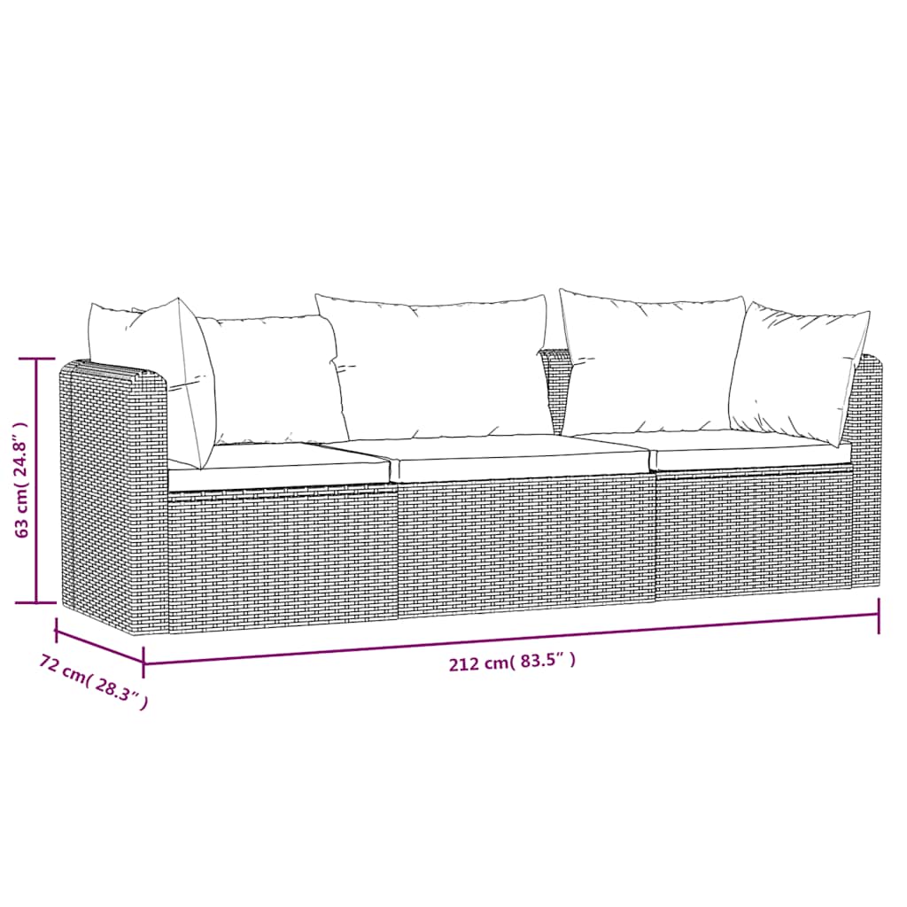 3-delige Loungeset met kussens poly rattan zwart is nu te koop bij PeponiXL, paradijselijk wonen!