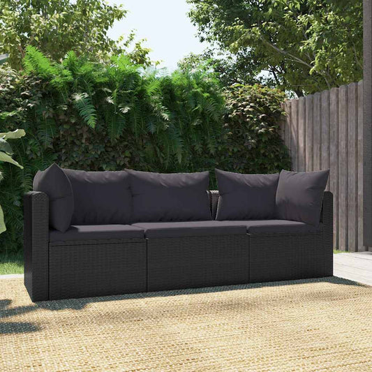 3-delige Loungeset met kussens poly rattan zwart is nu te koop bij PeponiXL, paradijselijk wonen!