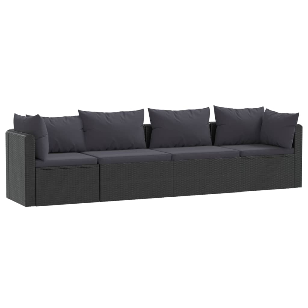 4-delige Loungeset met kussens poly rattan zwart is nu te koop bij PeponiXL, paradijselijk wonen!