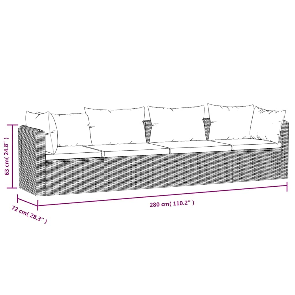 4-delige Loungeset met kussens poly rattan zwart is nu te koop bij PeponiXL, paradijselijk wonen!