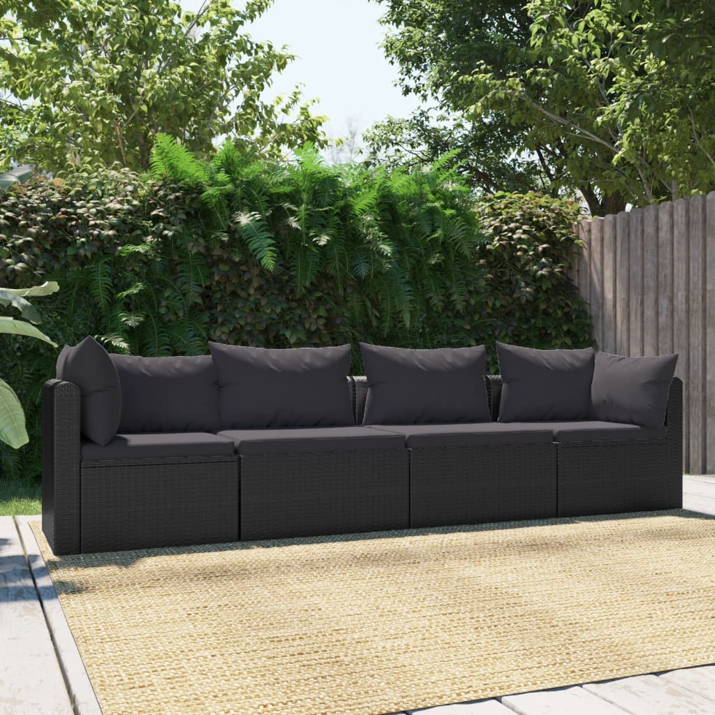 4-delige Loungeset met kussens poly rattan zwart is nu te koop bij PeponiXL, paradijselijk wonen!